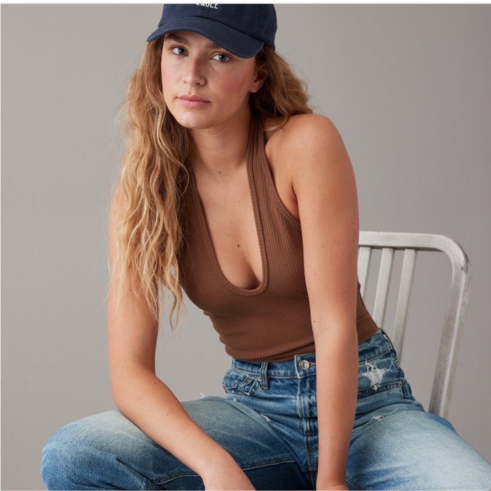 American Eagle Brown Halter Convertible Keyhole Bodysuit NWT size small